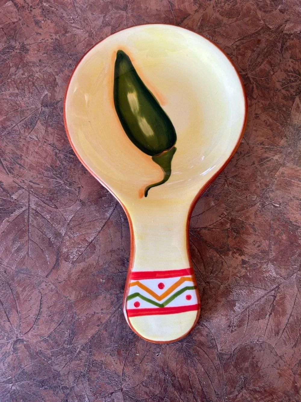 Vintage Clay Art Handpainted Ceramic Chili Pepper Utensil Holder and Spoon Rest